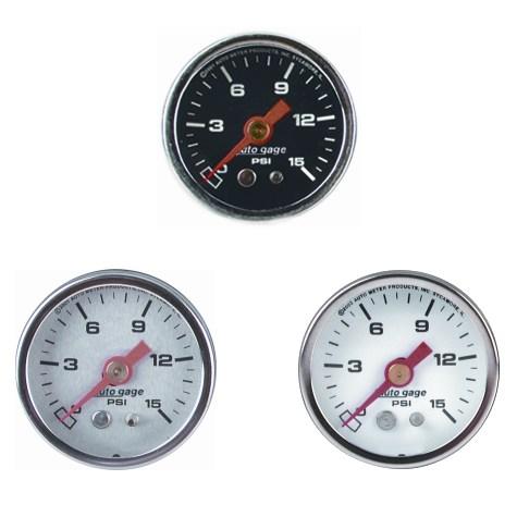 Autometer AutoGage 1.5in Liquid Filled Mechanical 0-15 PSI Fuel Pressure Gauge - Black