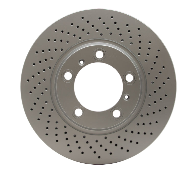 R1 99-23 Porsche 718 Cayman Right Front Drilled GeoSPEC Coated Rotor