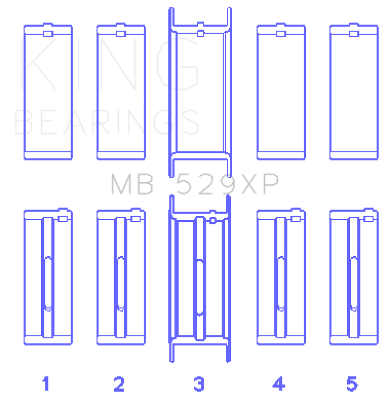 King Ford 260ci/289ci/302/5.0L Windsor (Size STDX) Crankshaft Main Bearing Set (Set of 5)