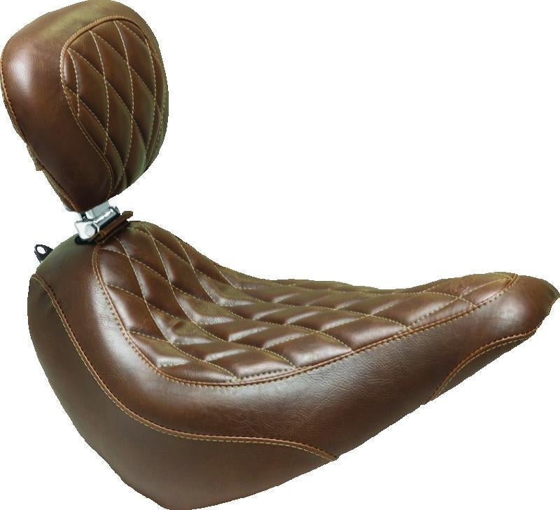 Mustang 18-21 Harley Street Bob Wide Tripper Solo Seat w/Driver Backrest Diamond Stitch - Brown