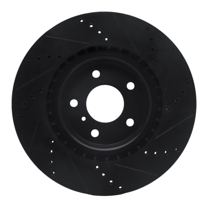 R1 03-08 Infiniti G35 Front Left Drilled & Slotted Black Brake Rotor