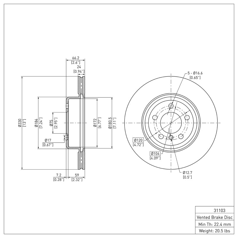 R1 2011-2016 BMW 528I xDrive Front Brake Rotor