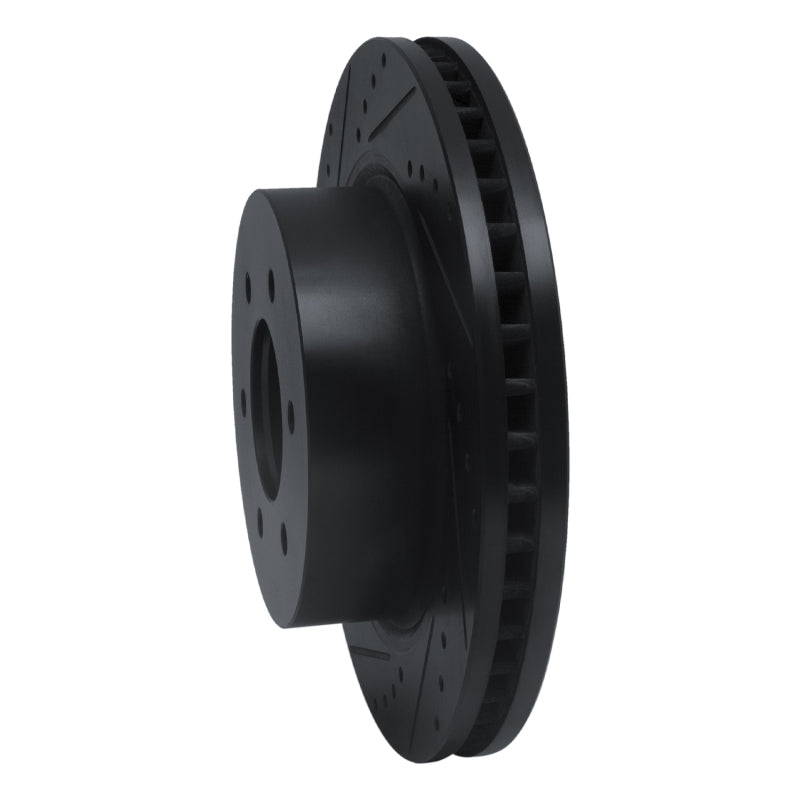R1 16-24 Nissan Titan XD Front Left Drilled & Slotted Black Brake Rotor