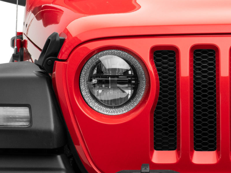 Raxiom 18-22 Jeep Wrangler JL/JT Axial 9-Inch LED Headlights w/RGB Halo- Black Housing (Clear Lens)
