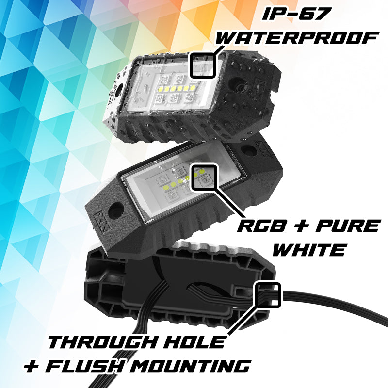 XK Glow RGBW 4pc Addressable LED Rock Light Kit