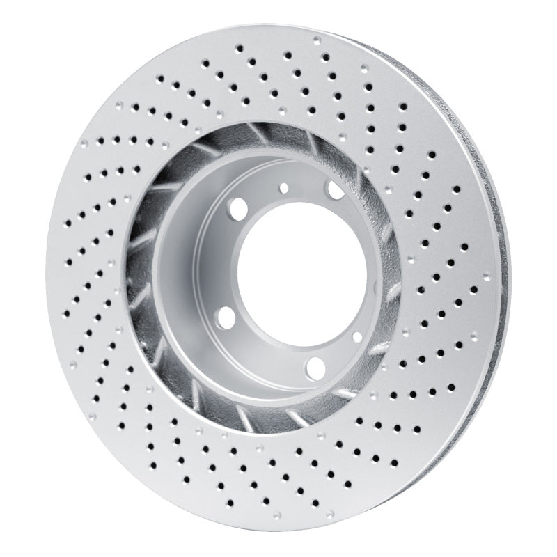 R1 09-23 Porsche Cayman Left Front Drilled GeoSPEC Coated Rotor