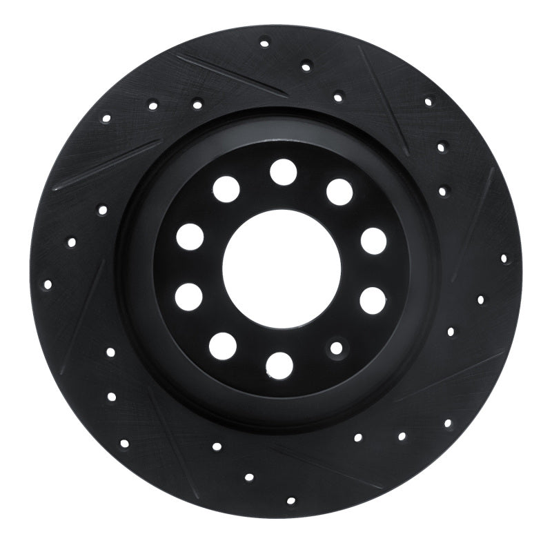 R1 05-11 Audi A6 Quattro Rear Right Drilled & Slotted Black Brake Rotor