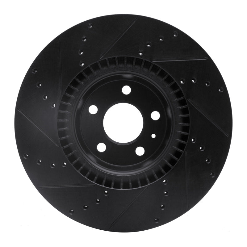 R1 12-18 Audi A8 Front Right Drilled & Slotted Black Brake Rotor