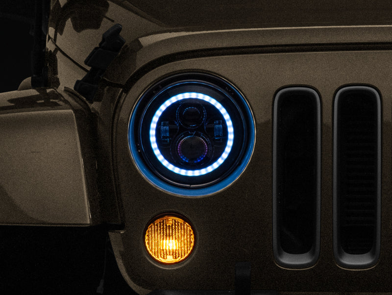 Raxiom 97-18 Jeep Wrangler TJ/JK Axial 7-Inch LED Headlights w/RGB Halo- Black Housing (Clear Lens)