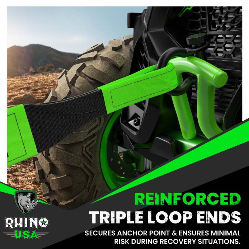 Rhino USA Recovery Tow Strap 3Inx30Ft (Green)