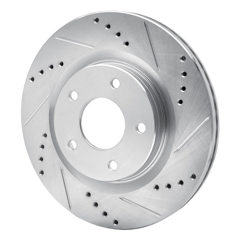 R1 11-19 Nissan Juke Front Right Drilled & Slotted Silver Brake Rotor