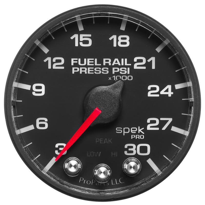 Autometer Spek-Pro Gauge Rail Press 2 1/16in 30Kpsi Stepper Motor W/Peak & Warn Blk/Blk
