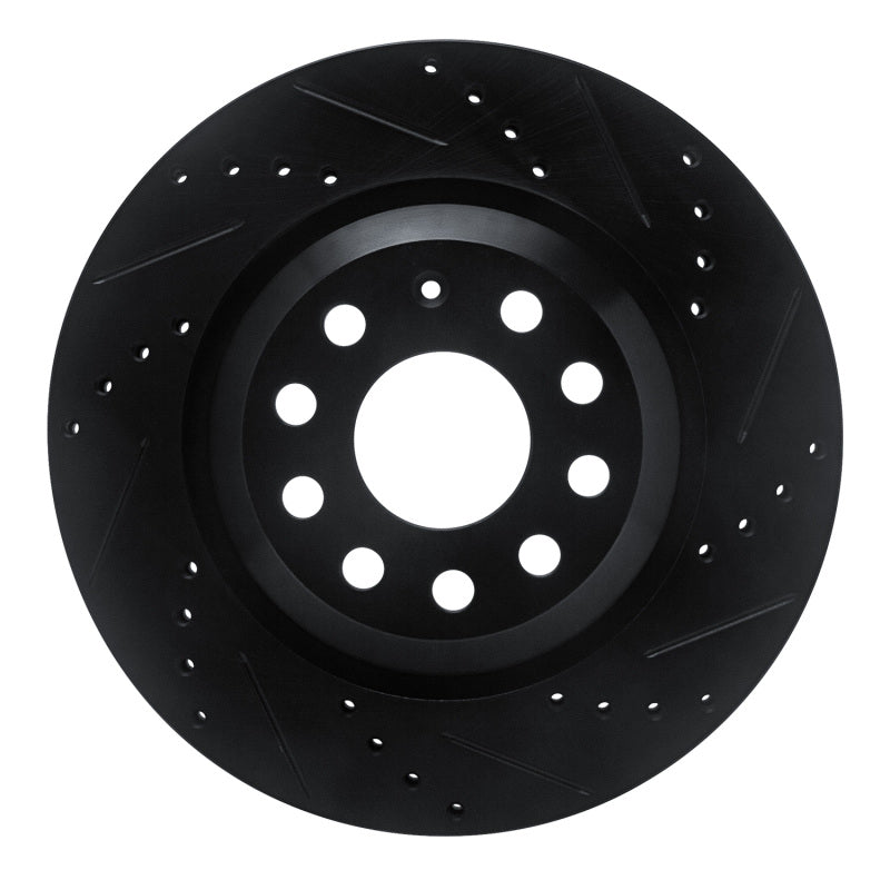 R1 15-25 Volkswagen GTI Rear Right Drilled & Slotted Black Brake Rotor