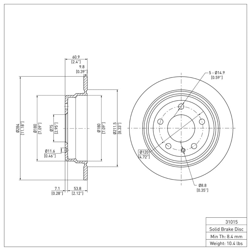 R1 82-89 BMW 633CSI Rear Brake Rotor