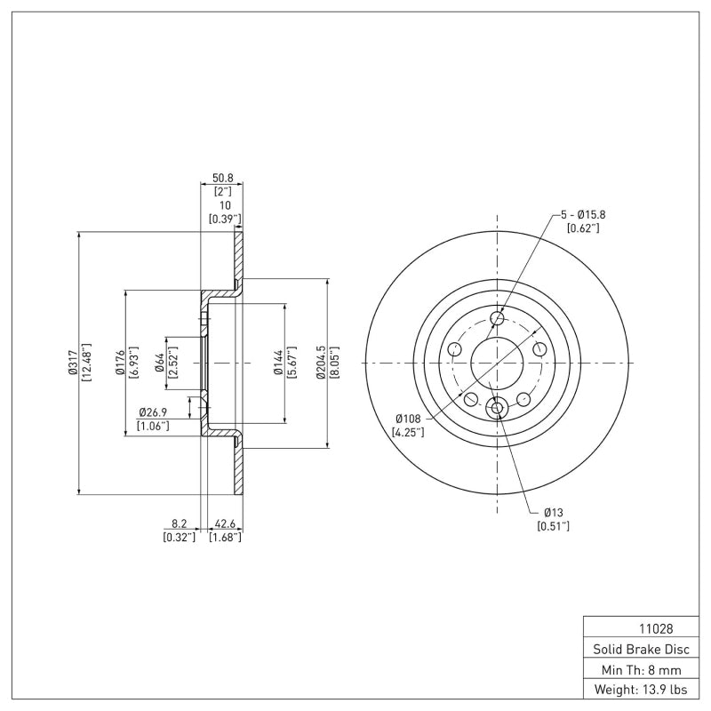 R1 16-19 Land Rover Range Rover Evoque Rear Brake Rotor