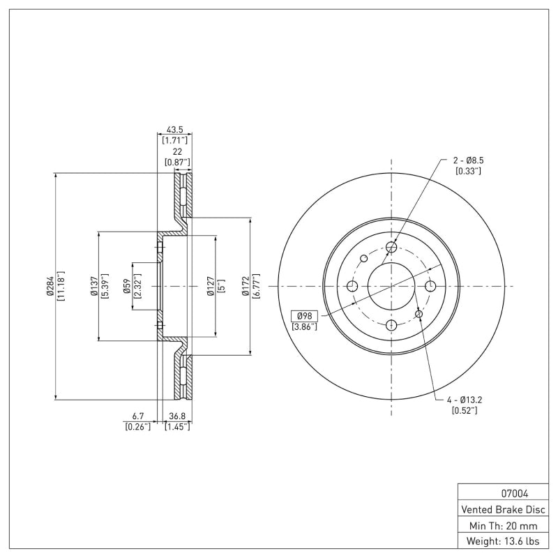 R1 12-19 Fiat 500 (USA/Canada) Front Brake Rotor