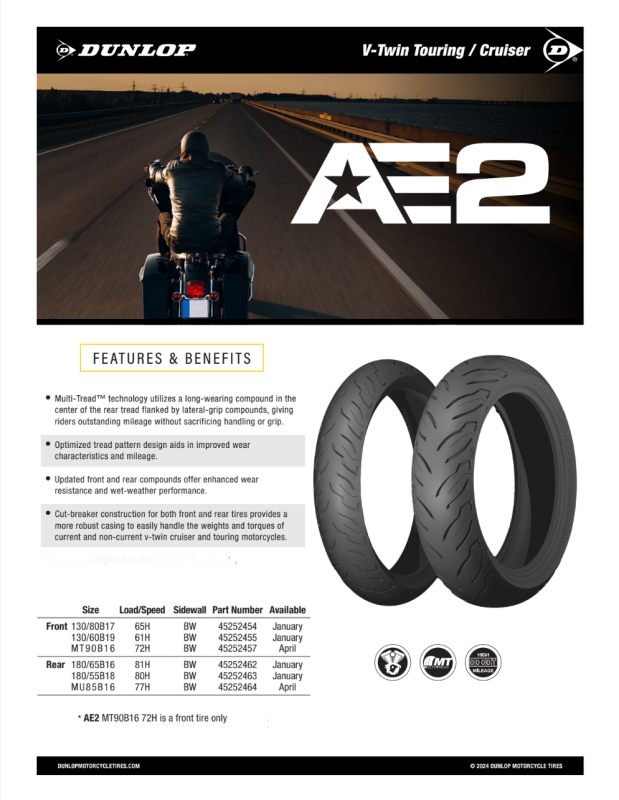 Dunlop AE2 Bias Front Tire - 130/80B17 M/C 65H TL