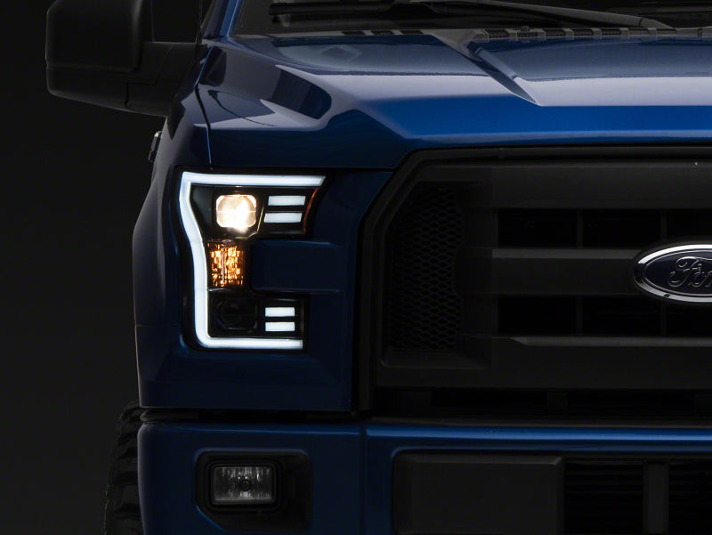 Raxiom 15-17 Ford F-150 G3 Projector Headlights w/ LED Accent- Black Housing (Clear Lens)