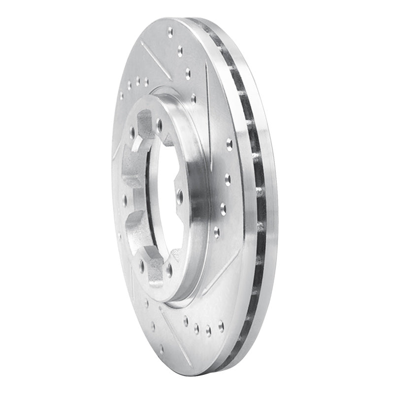 R1 85-02 Nissan Pickup Hardbody Front Right Drilled & Slotted Silver Brake Rotor