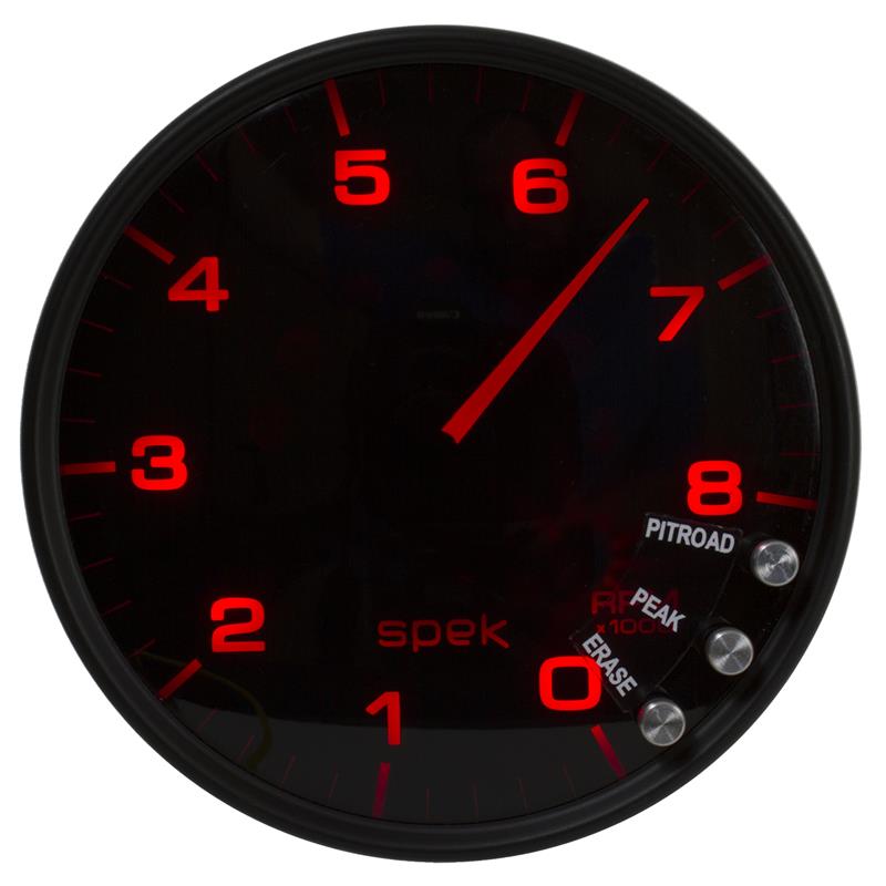 Autometer Spek-Pro Gauge Tachometer 5in 8K Rpm W/Shift Light & Peak Mem Black/Smoke/Black