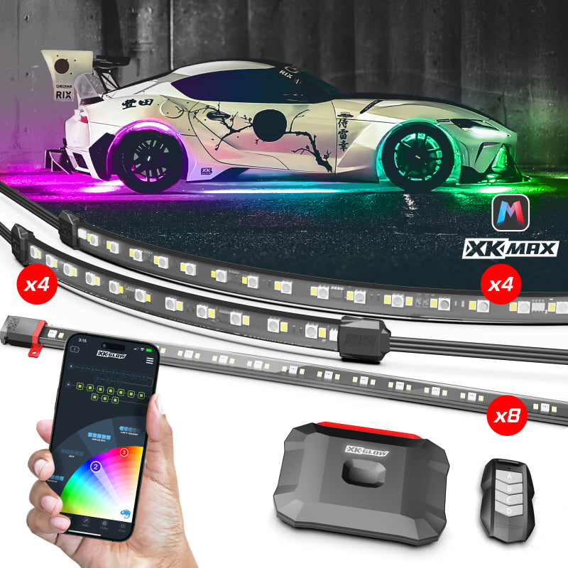 XK Glow XKmax RGBW 16pc Addressable Car Underglow + Interior + Wheel Kit