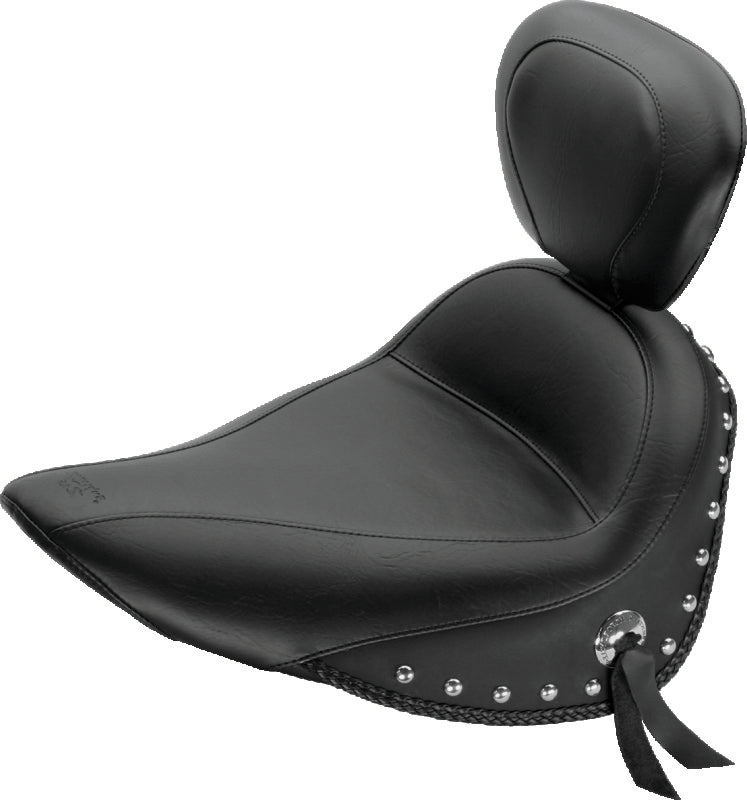 Mustang 84-06 Harley Standard Rear Tire Standard Touring Solo Seat w/Driver Backrest Studs - Black