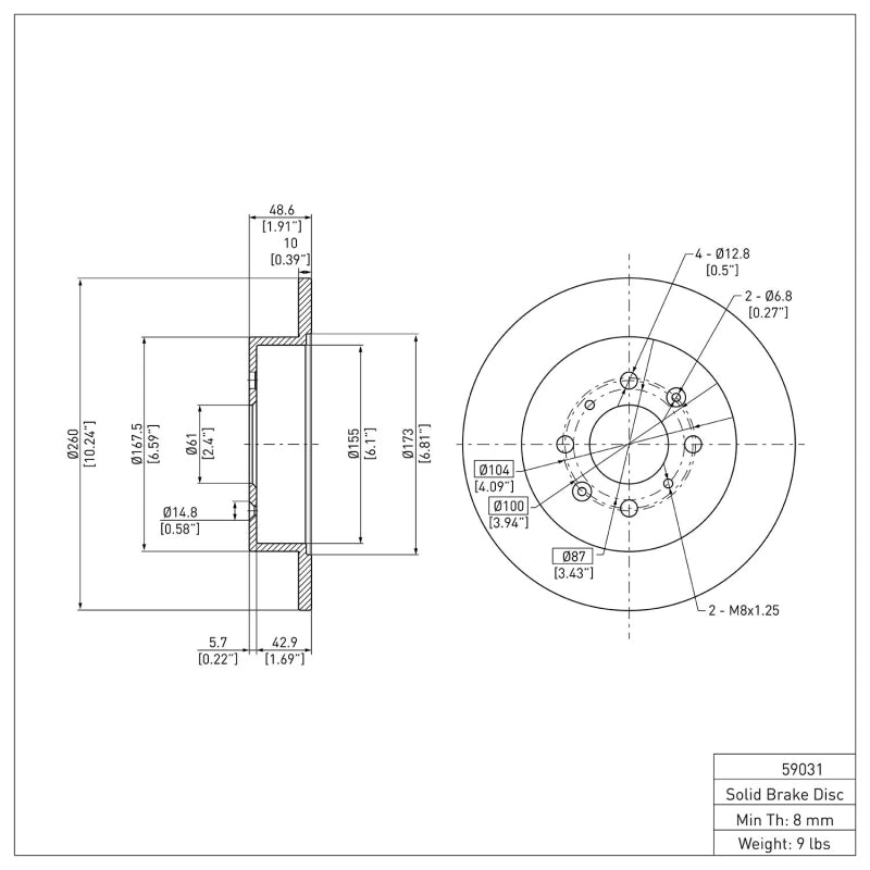 R1 01-05 Acura EL Rear Brake Rotor