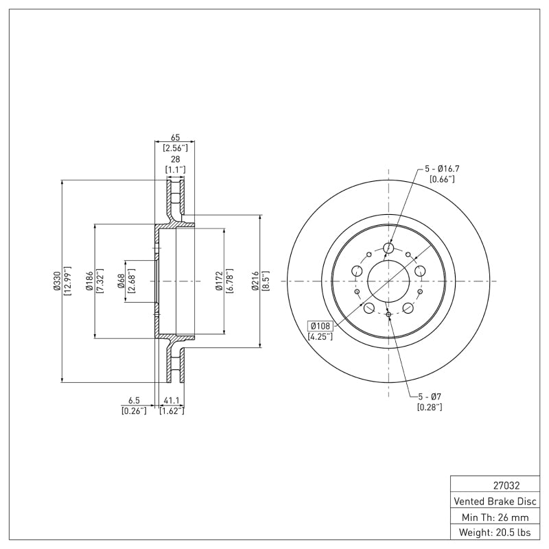 R1 04-07 Volvo V70 Rear Brake Rotor