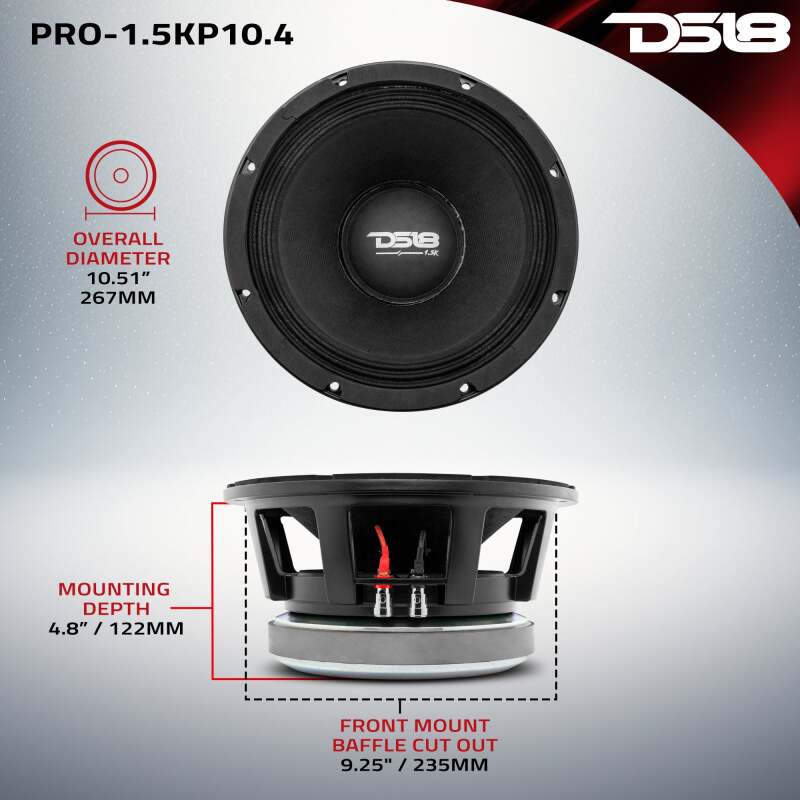 DS18 10in 1000 Watts RMS 4 ohm Mid-Bass Loudspeaker