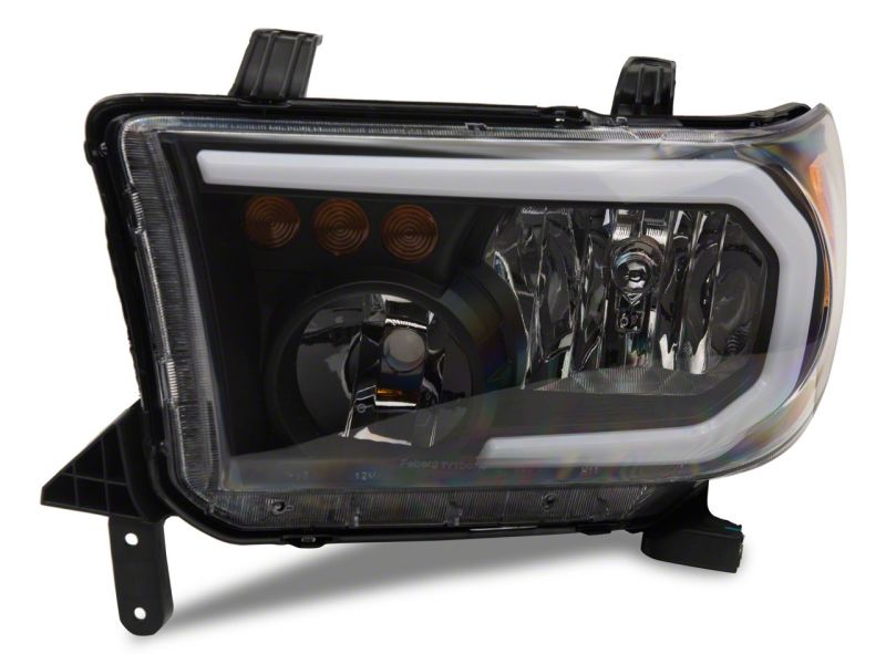 Raxiom 07-13 Toyota Tundra Axial Series Headlights w/ LED Bar- Black Housing (Clear Lens)