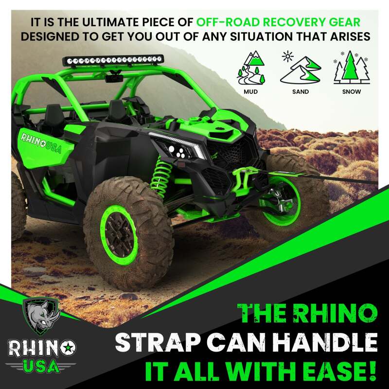 Rhino USA Recovery Tow Strap 3Inx30Ft (Green)