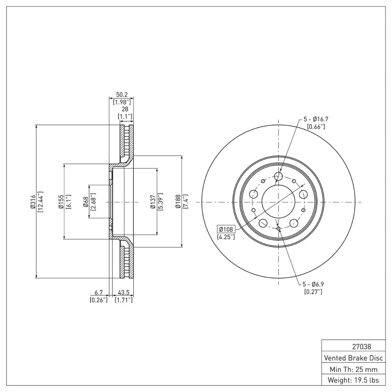 R1 03-09 Volvo S60 Front Brake Rotor