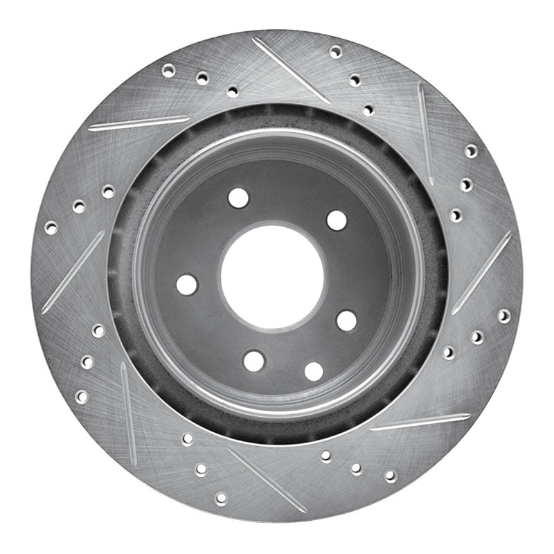 R1 09-20 Nissan 370Z Rear Left Drilled & Slotted Silver Brake Rotor