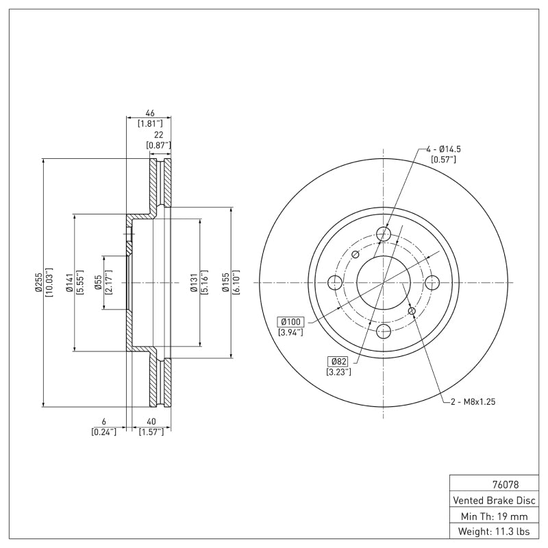 R1 2006-2019 Scion IQ Front Brake Rotor
