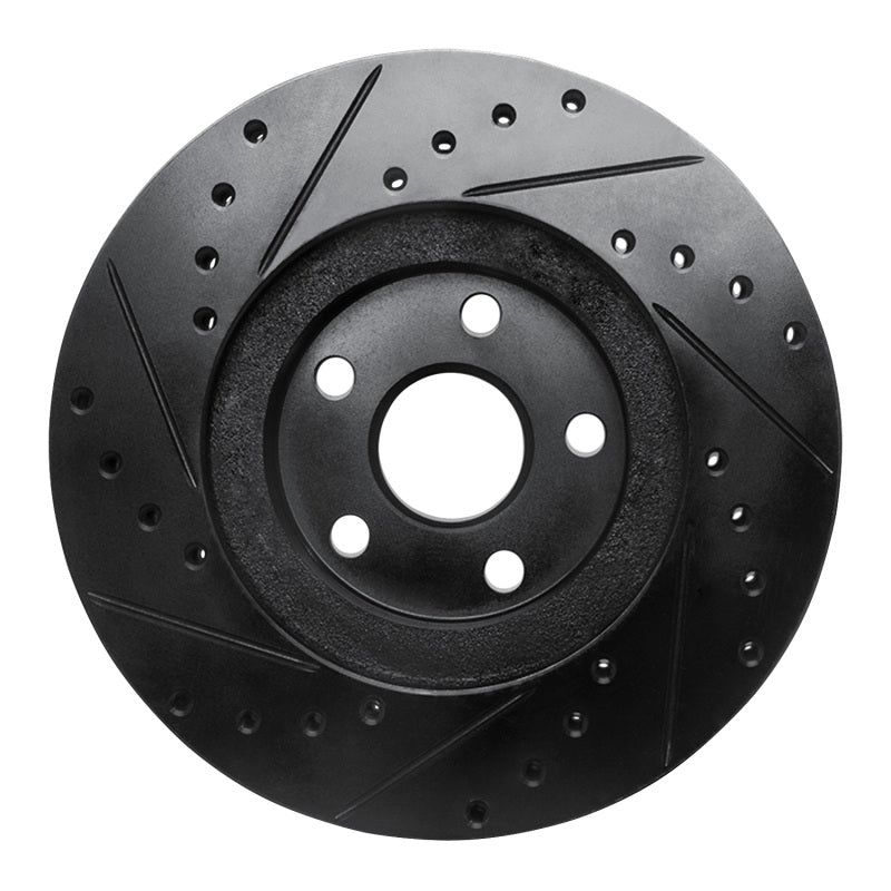 R1 87-91 Lexus ES250 Front Right Drilled & Slotted Black Brake Rotor