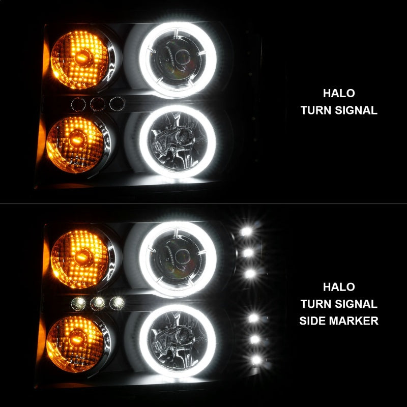 ANZO 2007-2013 GMC Sierra 1500 Projector Headlights w/ Halo Black