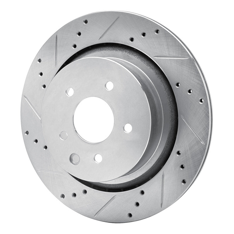 R1 07-15 Infiniti G37 Rear Left Drilled & Slotted Silver Brake Rotor