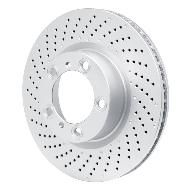 R1 09-23 Porsche Cayman Left Front Drilled GeoSPEC Coated Rotor