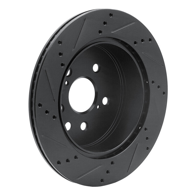 R1 06-20 Lexus IS250 Rear Right Drilled & Slotted Black Brake Rotor