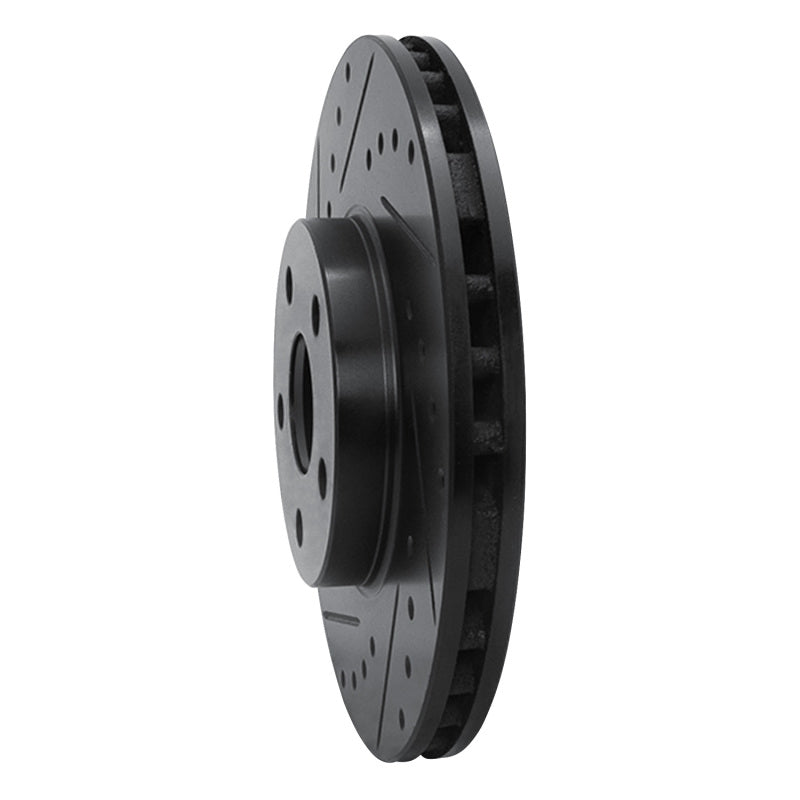 R1 87-91 Lexus ES250 Front Left Drilled & Slotted Black Brake Rotor