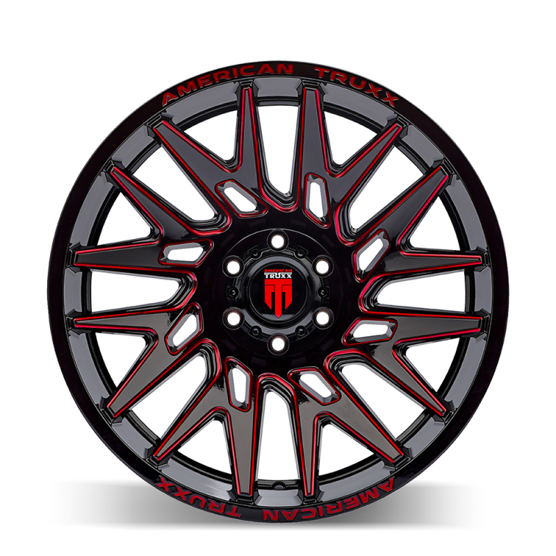 American Truxx AT1919 Evolution 22x12 / 8x180 BP / -44mm OS / 124.2mm Hub Gls Blk Prizm Red Wheel