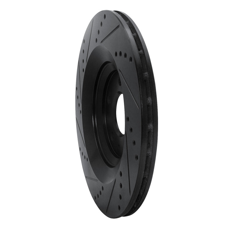 R1 07-11 Audi S6 Rear Right Drilled & Slotted Black Brake Rotor