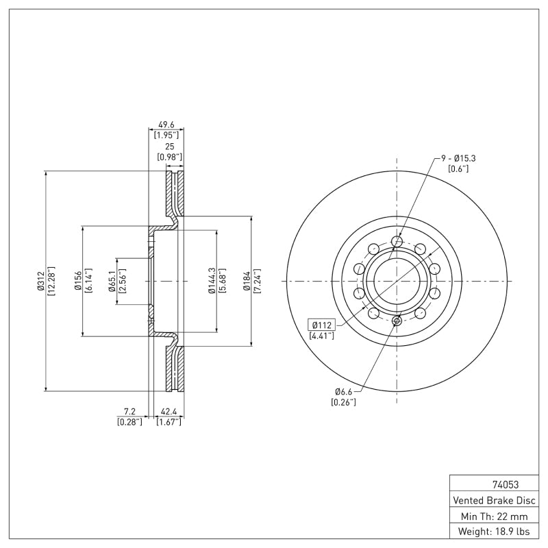 R1 2005-2025 Audi A3 Front Brake Rotor