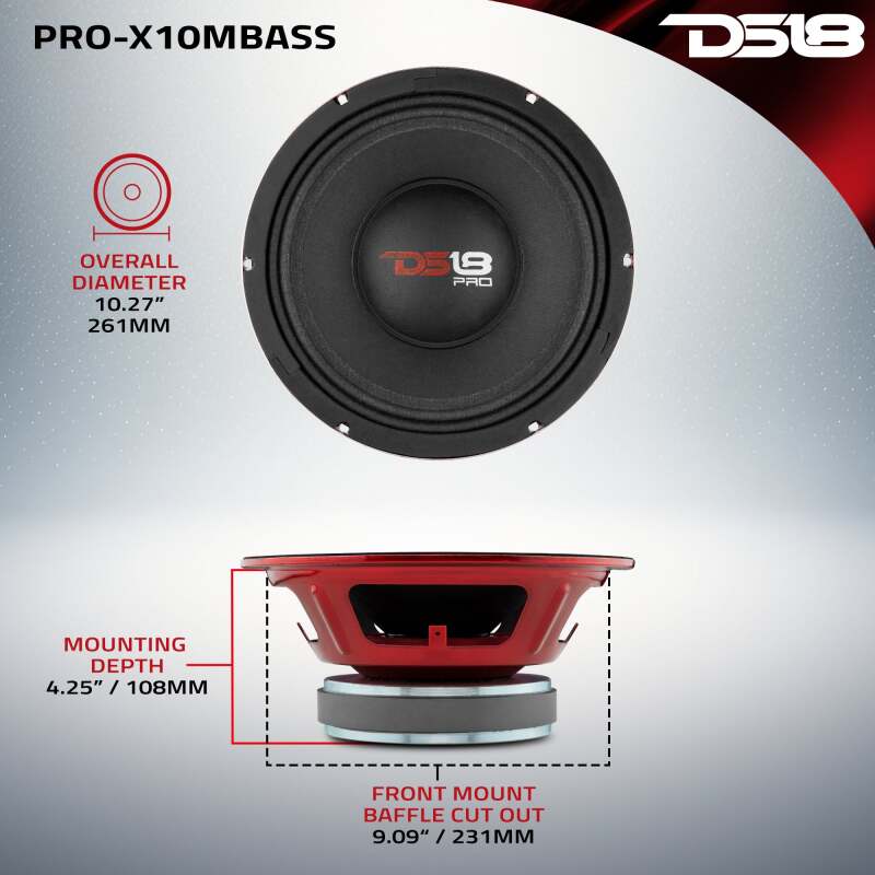 DS18 10in 400 Watts RMS 8 ohm Mid-Bass Loudspeaker