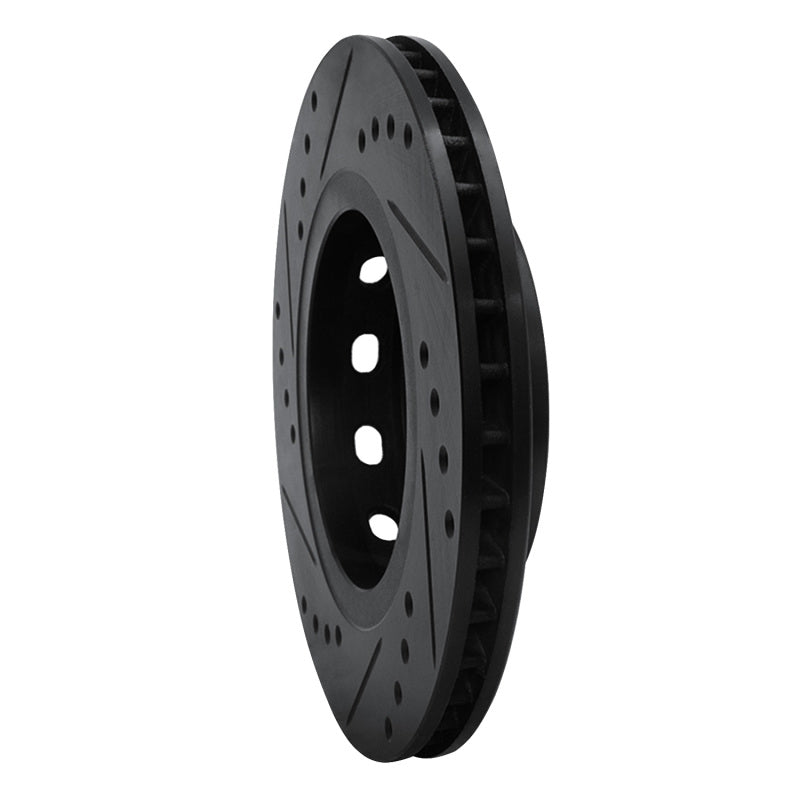 R1 00-02 Audi S4 Rear Right Drilled & Slotted Black Brake Rotor