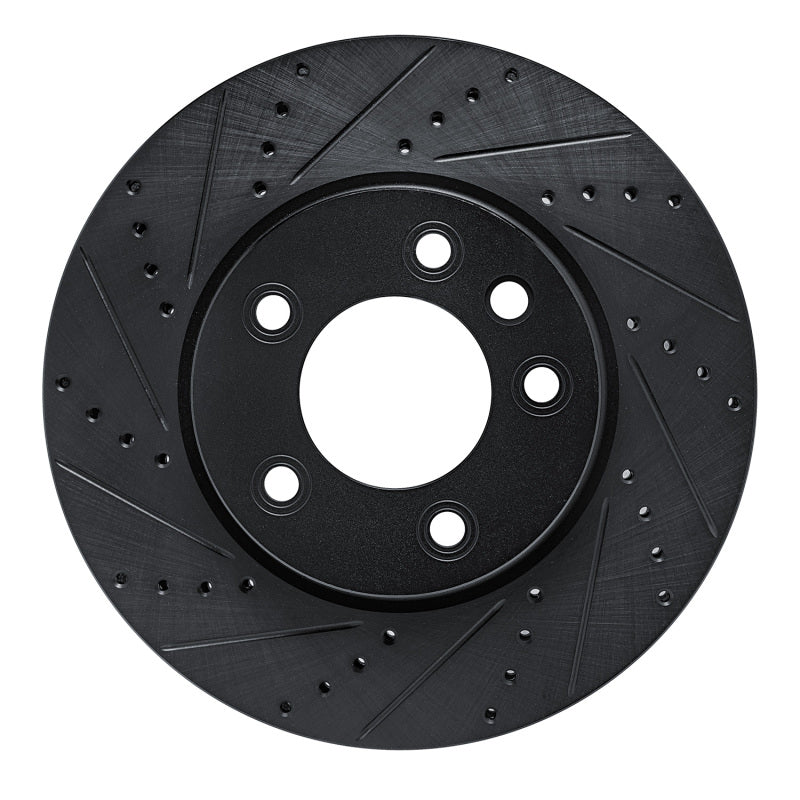 R1 03-18 Porsche Cayenne Left Front Drilled & Slotted Black Brake Rotor