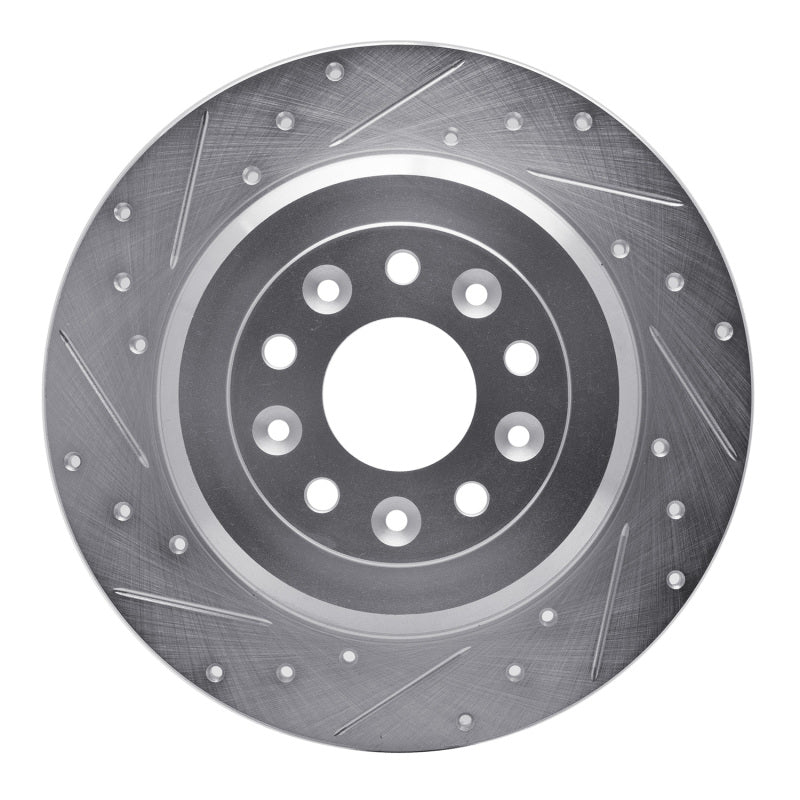R1 05-19 Ford Explorer Rear Left Drilled & Slotted Silver Brake Rotor