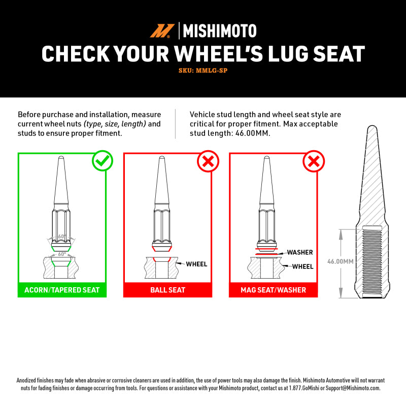 Mishimoto Steel Spiked Lug Nuts M12x1.5 20pc Set - Gold