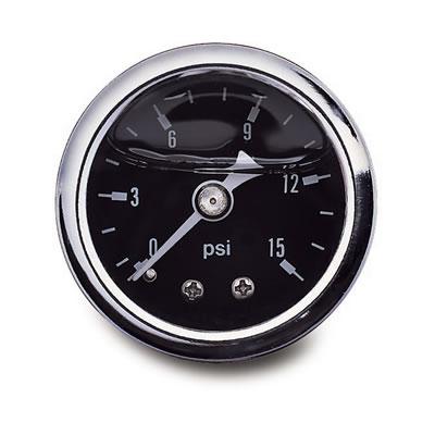Russell Performance 100 psi fuel pressure gauge black face chrome case (Liquid-filled)